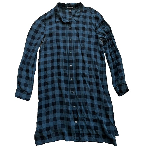 Eileen Fisher Tops - EILEEN FISHER 100% SILK BUFFALO PLAID BUTTON DOWN TUNIC SIZE SMALL SOPHISTICATED